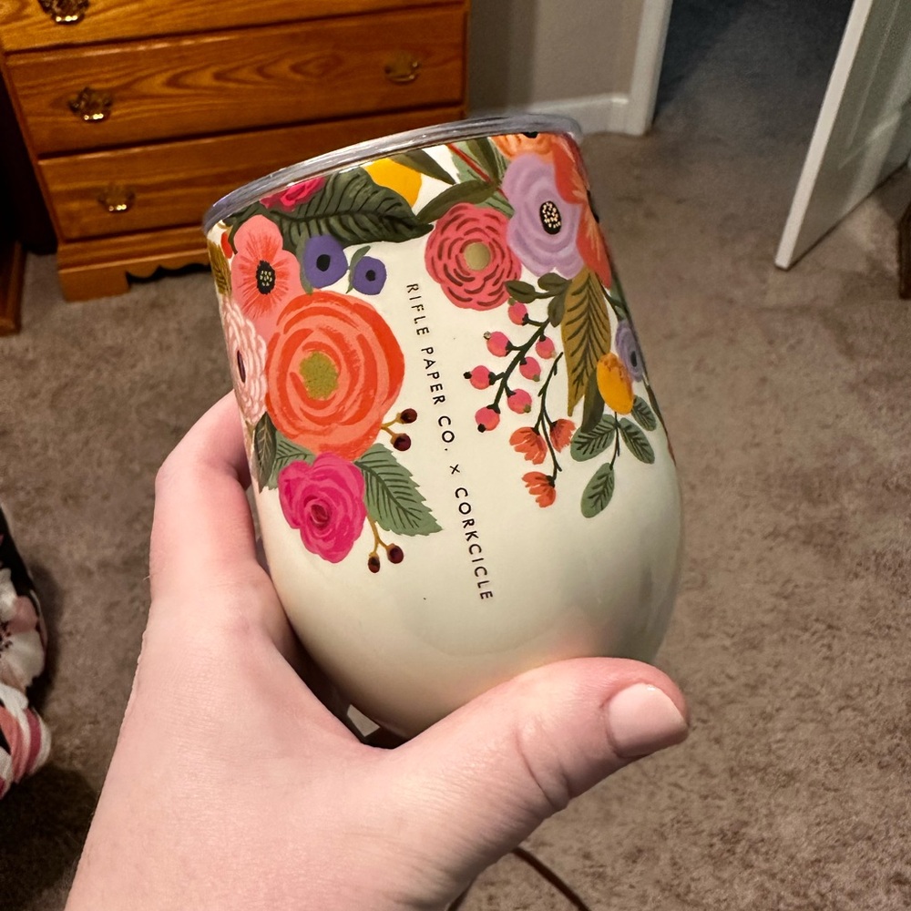 Corkcicle Floral Tumbler - Cream and Multicolor